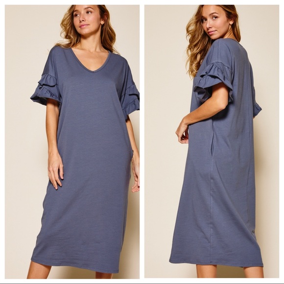 Double Ruffle Sleeve Midi Dress - Picture 3 of 4
